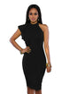 Sexy Black One Shoulder Ruffle Sleeve Midi Dress